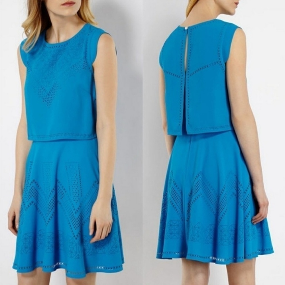 Karen Millen Aztec Blue Lazer Cut Dress